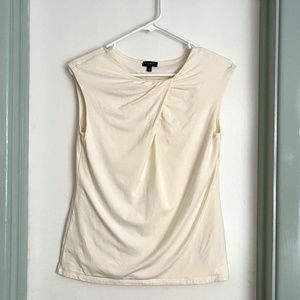 Talbots Ivory Ruched-Twist Crepe Sleeveless Top, Small Petite